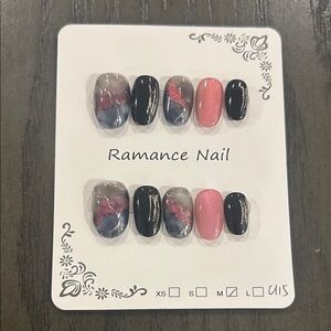 Black and Pink Press-On Nails